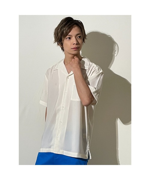 おしゃれスタ(オシャレスタ)の「ゆったりシルエットポリエステル無地オープンカラー半袖シャツ(IR)(シャツ/ブラウス・メンズ・サックスブルー/グリーン/グレイッシュベージュ/ホワイト/ブラック/モカ・L/M/XL)」の9枚目の写真