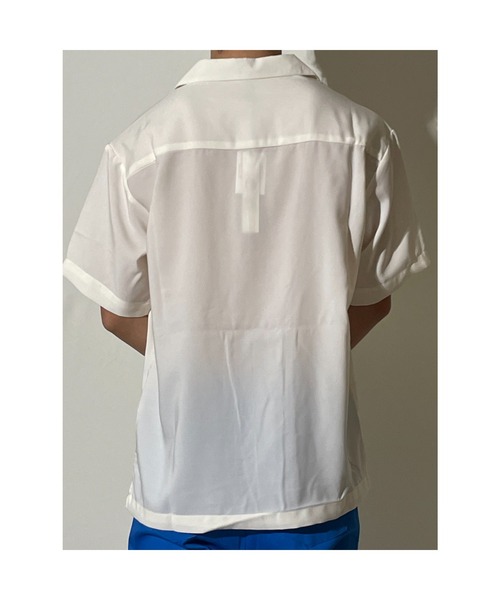 おしゃれスタ(オシャレスタ)の「ゆったりシルエットポリエステル無地オープンカラー半袖シャツ(IR)(シャツ/ブラウス・メンズ・サックスブルー/グリーン/グレイッシュベージュ/ホワイト/ブラック/モカ・L/M/XL)」の11枚目の写真