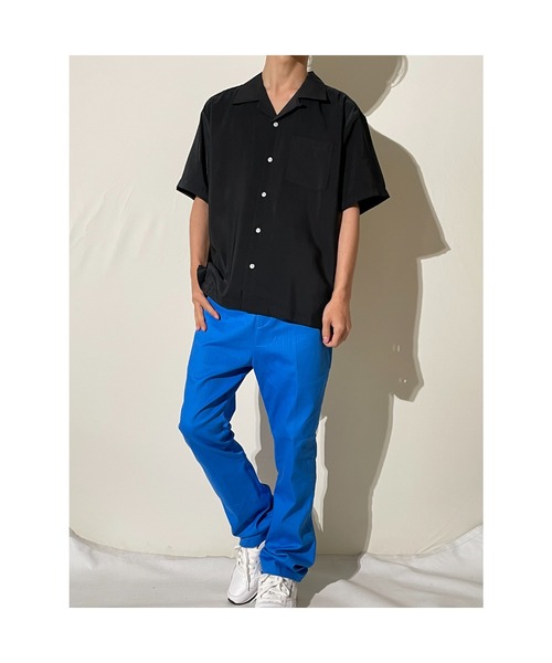 おしゃれスタ(オシャレスタ)の「ゆったりシルエットポリエステル無地オープンカラー半袖シャツ(IR)(シャツ/ブラウス・メンズ・サックスブルー/グリーン/グレイッシュベージュ/ホワイト/ブラック/モカ・L/M/XL)」の13枚目の写真