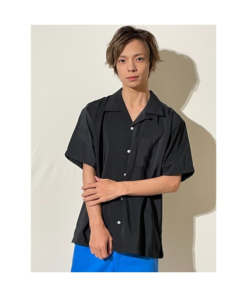 おしゃれスタ(オシャレスタ)の「ゆったりシルエットポリエステル無地オープンカラー半袖シャツ(IR)(シャツ/ブラウス・メンズ・サックスブルー/グリーン/グレイッシュベージュ/ホワイト/ブラック/モカ・L/M/XL)」の16枚目の写真