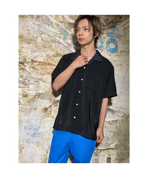 おしゃれスタ(オシャレスタ)の「ゆったりシルエットポリエステル無地オープンカラー半袖シャツ(IR)(シャツ/ブラウス・メンズ・サックスブルー/グリーン/グレイッシュベージュ/ホワイト/ブラック/モカ・L/M/XL)」の17枚目の写真