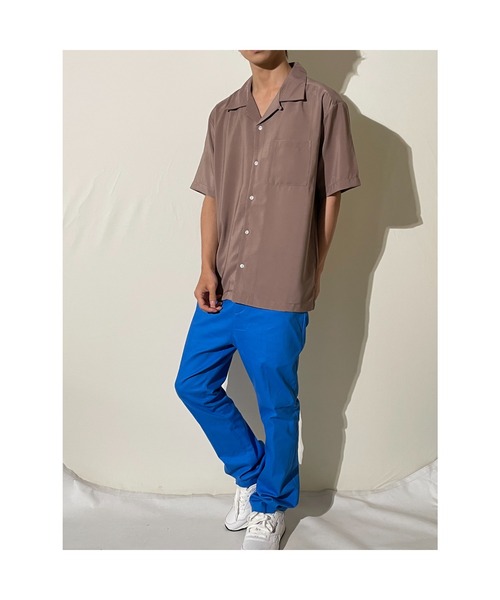おしゃれスタ(オシャレスタ)の「ゆったりシルエットポリエステル無地オープンカラー半袖シャツ(IR)(シャツ/ブラウス・メンズ・サックスブルー/グリーン/グレイッシュベージュ/ホワイト/ブラック/モカ・L/M/XL)」の18枚目の写真