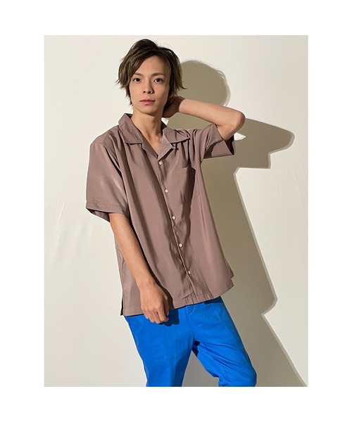 おしゃれスタ(オシャレスタ)の「ゆったりシルエットポリエステル無地オープンカラー半袖シャツ(IR)(シャツ/ブラウス・メンズ・サックスブルー/グリーン/グレイッシュベージュ/ホワイト/ブラック/モカ・L/M/XL)」の19枚目の写真