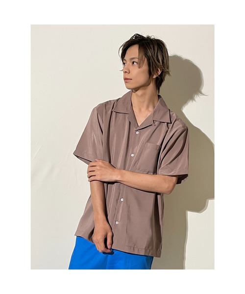 おしゃれスタ(オシャレスタ)の「ゆったりシルエットポリエステル無地オープンカラー半袖シャツ(IR)(シャツ/ブラウス・メンズ・サックスブルー/グリーン/グレイッシュベージュ/ホワイト/ブラック/モカ・L/M/XL)」の20枚目の写真