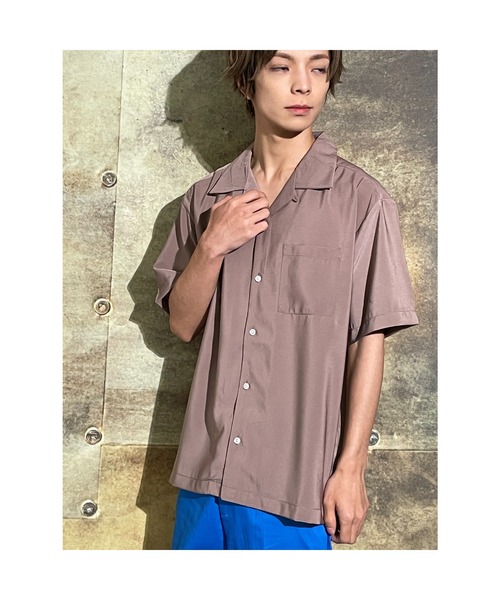 おしゃれスタ(オシャレスタ)の「ゆったりシルエットポリエステル無地オープンカラー半袖シャツ(IR)(シャツ/ブラウス・メンズ・サックスブルー/グリーン/グレイッシュベージュ/ホワイト/ブラック/モカ・L/M/XL)」の22枚目の写真