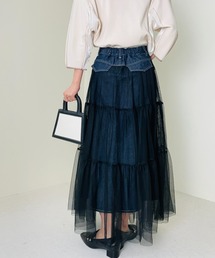 チュール×デニムマキシSK　[600427]