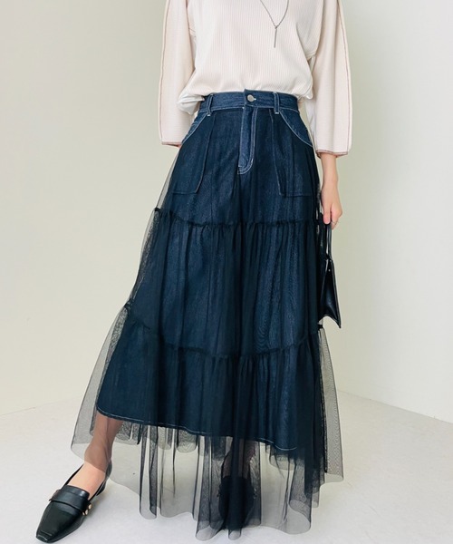 DOLLUPOOPS（ドールアップウップス）の「チュール×デニムマキシSK　[600427]（デニムスカート・レディース・ブルー/ダークネイビー・38）」の9枚目の写真