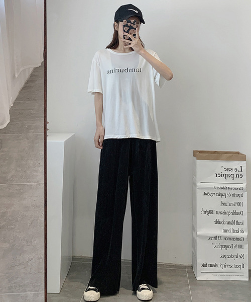 c.u.l（シーユーエル）の「【c.u.l:w】サテンカラーリブパンツ culw209（その他パンツ・レディース・パープル/ピンク/ブルー/ブラック・L/S/M）」の5枚目の写真