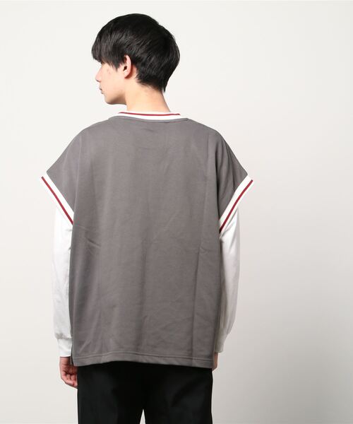 JOHN'S CLOSET(ジョンズクローゼット)の「【i】裏毛リブラインプリントベスト(ベスト・メンズ・チャコールグレー/キナリ/グリーン・LARGE/MEDIUM/X-LARGE)」の6枚目の写真