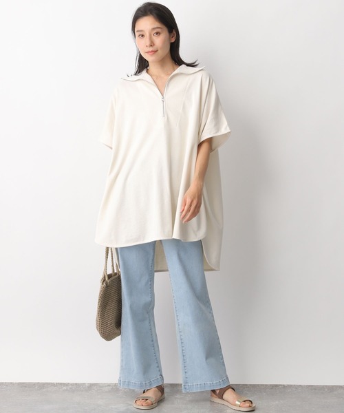 LEPSIM(レプシィム)の「ハーフジップポンチョチュニック 282854(Tシャツ/カットソー・レディース・オフホワイト/グレイッシュベージュ/ブルー・FREE)」の4枚目の写真