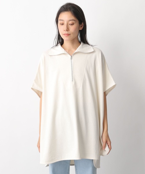LEPSIM(レプシィム)の「ハーフジップポンチョチュニック 282854(Tシャツ/カットソー・レディース・オフホワイト/グレイッシュベージュ/ブルー・FREE)」の8枚目の写真