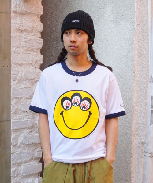 乱痴気（ランチキ）の「【DAZE'N HAZE】T-SHIRTS - SMILE /リンガーT（Tシャツ/カットソー・メンズ・ホワイト×ネイビー/杢グレー・L/M）」の2枚目の写真