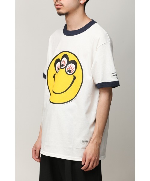 乱痴気（ランチキ）の「【DAZE'N HAZE】T-SHIRTS - SMILE /リンガーT（Tシャツ/カットソー・メンズ・ホワイト×ネイビー/杢グレー・L/M）」の3枚目の写真