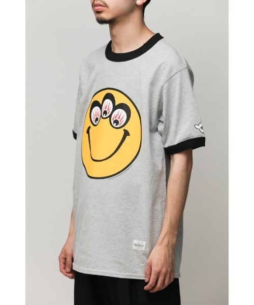 乱痴気（ランチキ）の「【DAZE'N HAZE】T-SHIRTS - SMILE /リンガーT（Tシャツ/カットソー・メンズ・ホワイト×ネイビー/杢グレー・L/M）」の4枚目の写真