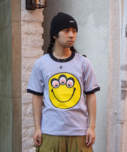 乱痴気（ランチキ）の「【DAZE'N HAZE】T-SHIRTS - SMILE /リンガーT（Tシャツ/カットソー・メンズ・ホワイト×ネイビー/杢グレー・L/M）」の8枚目の写真