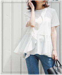 OPAQUE.CLIP | シルケットコットン フハク切替 フリルカットソー【WEB限定サイズ】(Tシャツ/カットソー)