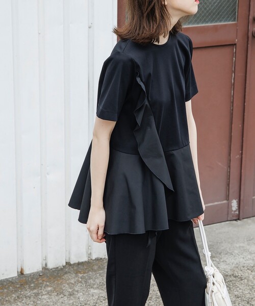 OPAQUE.CLIP（オペークドットクリップ）の「◆シルケットコットン フハク切替 フリルカットソー【WEB限定サイズ】（Tシャツ/カットソー・レディース・ブラック/ホワイト系/ライトブルー/ブラウン系その他・40/38/42/36/34）」の12枚目の写真