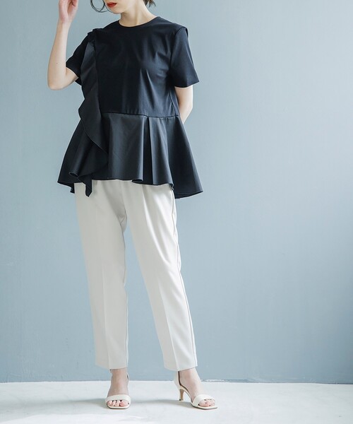 OPAQUE.CLIP（オペークドットクリップ）の「◆シルケットコットン フハク切替 フリルカットソー【WEB限定サイズ】（Tシャツ/カットソー・レディース・ブラック/ホワイト系/ライトブルー/ブラウン系その他・40/38/42/36/34）」の15枚目の写真