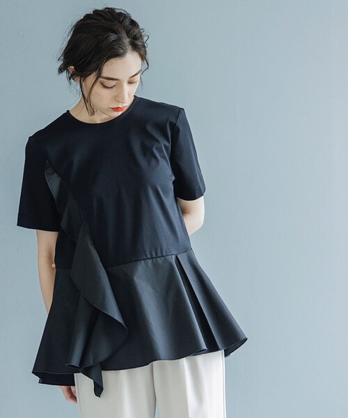 OPAQUE.CLIP（オペークドットクリップ）の「◆シルケットコットン フハク切替 フリルカットソー【WEB限定サイズ】（Tシャツ/カットソー・レディース・ブラック/ホワイト系/ライトブルー/ブラウン系その他・40/38/42/36/34）」の16枚目の写真