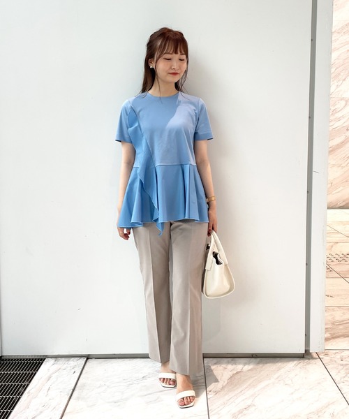 OPAQUE.CLIP(オペークドットクリップ)の「◆シルケットコットン フハク切替 フリルカットソー【WEB限定サイズ】(Tシャツ/カットソー・レディース・ブラック/ホワイト系/ライトブルー/ブラウン系その他・40/38/42/36/34)」の5枚目の写真