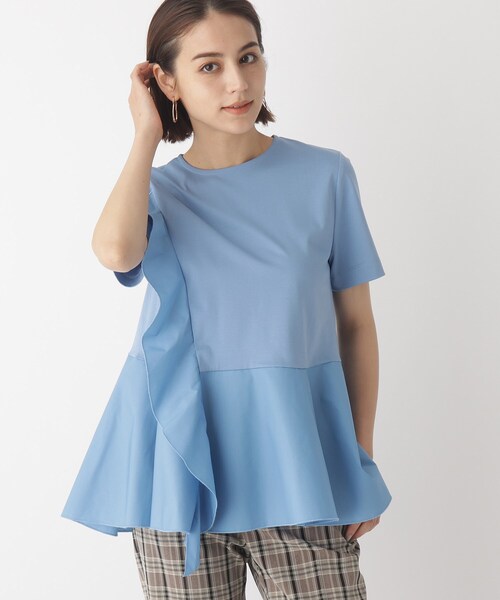 OPAQUE.CLIP(オペークドットクリップ)の「◆シルケットコットン フハク切替 フリルカットソー【WEB限定サイズ】(Tシャツ/カットソー・レディース・ブラック/ホワイト系/ライトブルー/ブラウン系その他・40/38/42/36/34)」の6枚目の写真