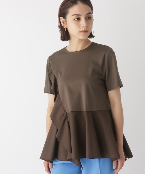 OPAQUE.CLIP(オペークドットクリップ)の「◆シルケットコットン フハク切替 フリルカットソー【WEB限定サイズ】(Tシャツ/カットソー・レディース・ブラック/ホワイト系/ライトブルー/ブラウン系その他・40/38/42/36/34)」の7枚目の写真