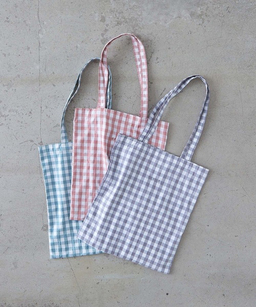 EFOLE（エフォル）の「【EFOLE】 ロゴ刺しゅう チェック柄 トートバッグ（トートバッグ・レディース・グレー/ピンク/グリーン・FREE）」の8枚目の写真