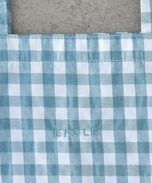 EFOLE（エフォル）の「【EFOLE】 ロゴ刺しゅう チェック柄 トートバッグ（トートバッグ・レディース・グレー/ピンク/グリーン・FREE）」の9枚目の写真