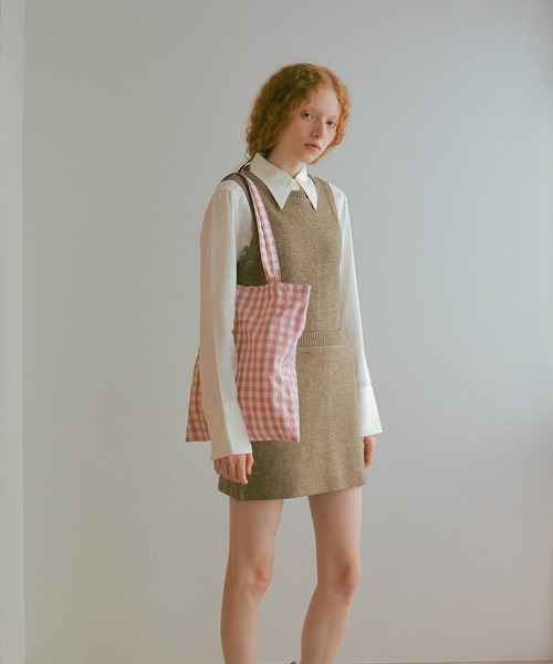 EFOLE（エフォル）の「【EFOLE】 ロゴ刺しゅう チェック柄 トートバッグ（トートバッグ・レディース・グレー/ピンク/グリーン・FREE）」の13枚目の写真