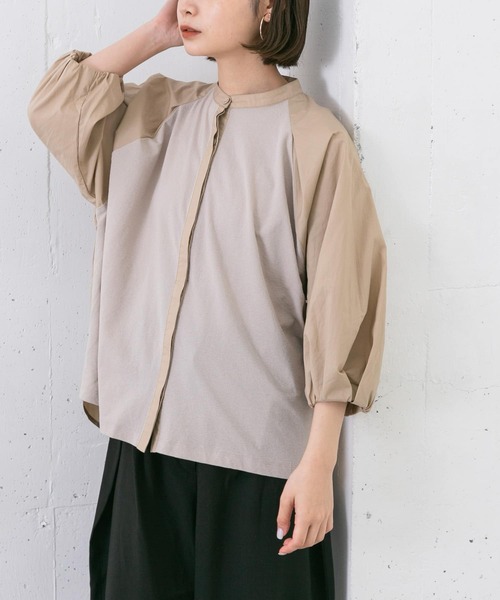 KBF(ケイビーエフ)の「スイッチングオーバーシャツ(シャツ/ブラウス・レディース・ベージュ/オフホワイト/ブラック・ONE)」の1枚目の写真