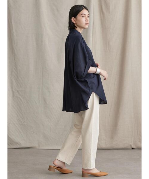 AMERICAN HOLIC（アメリカンホリック）の「リネンブレンドロールアップシャツチュニック（シャツ/ブラウス・レディース・ネイビー/オフホワイト/キャメル・L/M）」の11枚目の写真