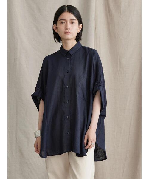 AMERICAN HOLIC（アメリカンホリック）の「リネンブレンドロールアップシャツチュニック（シャツ/ブラウス・レディース・ネイビー/オフホワイト/キャメル・L/M）」の14枚目の写真