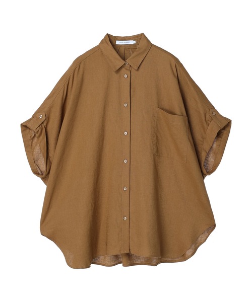 AMERICAN HOLIC（アメリカンホリック）の「リネンブレンドロールアップシャツチュニック（シャツ/ブラウス・レディース・ネイビー/オフホワイト/キャメル・L/M）」の3枚目の写真