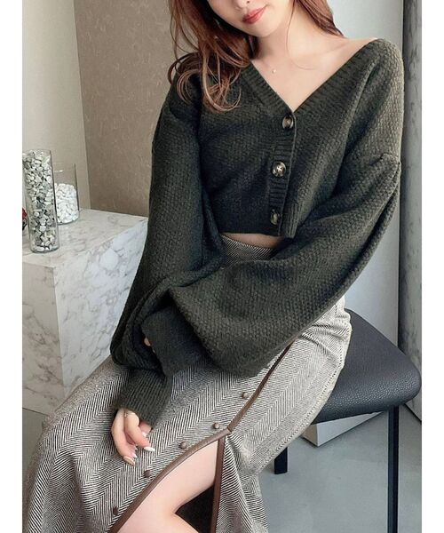 RESEXXY（リゼクシー）の「クロップドルーズニットカーディガン【セットアップ着用可能】（カーディガン/ボレロ・レディース・ブラック/ベージュ/グリーン/アイボリー・FREE）」の4枚目の写真