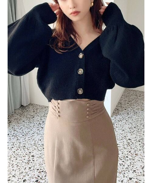 RESEXXY（リゼクシー）の「クロップドルーズニットカーディガン【セットアップ着用可能】（カーディガン/ボレロ・レディース・ブラック/ベージュ/グリーン/アイボリー・FREE）」の3枚目の写真