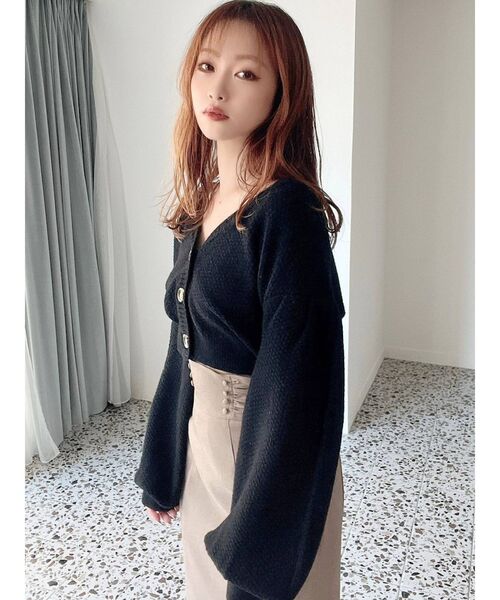 RESEXXY（リゼクシー）の「クロップドルーズニットカーディガン【セットアップ着用可能】（カーディガン/ボレロ・レディース・ブラック/ベージュ/グリーン/アイボリー・FREE）」の17枚目の写真