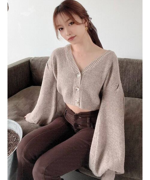 RESEXXY（リゼクシー）の「クロップドルーズニットカーディガン【セットアップ着用可能】（カーディガン/ボレロ・レディース・ブラック/ベージュ/グリーン/アイボリー・FREE）」の14枚目の写真