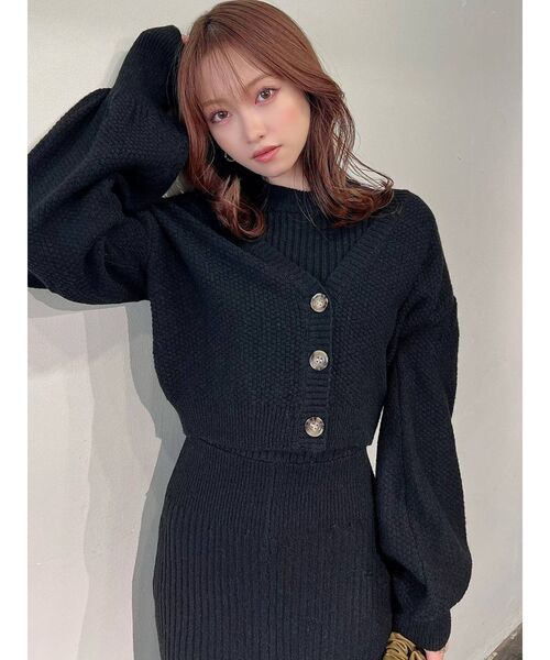 RESEXXY（リゼクシー）の「クロップドルーズニットカーディガン【セットアップ着用可能】（カーディガン/ボレロ・レディース・ブラック/ベージュ/グリーン/アイボリー・FREE）」の6枚目の写真