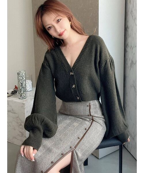 RESEXXY（リゼクシー）の「クロップドルーズニットカーディガン【セットアップ着用可能】（カーディガン/ボレロ・レディース・ブラック/ベージュ/グリーン/アイボリー・FREE）」の15枚目の写真