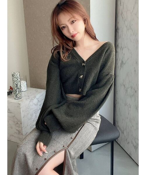 RESEXXY（リゼクシー）の「クロップドルーズニットカーディガン【セットアップ着用可能】（カーディガン/ボレロ・レディース・ブラック/ベージュ/グリーン/アイボリー・FREE）」の19枚目の写真