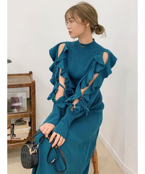 dazzlin（ダズリン）の「フリルスリーブダブルリボンニットワンピース（ワンピース・レディース・ベージュ/パープル/グリーン/ブラック・FREE）」の22枚目の写真