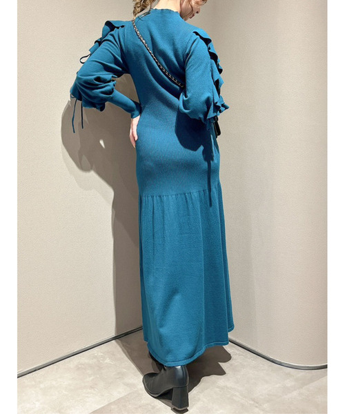 dazzlin（ダズリン）の「フリルスリーブダブルリボンニットワンピース（ワンピース・レディース・ベージュ/パープル/グリーン/ブラック・FREE）」の9枚目の写真