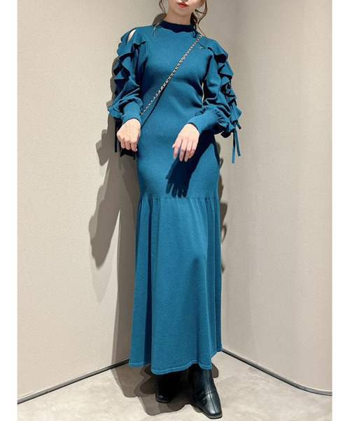 dazzlin（ダズリン）の「フリルスリーブダブルリボンニットワンピース（ワンピース・レディース・ベージュ/パープル/グリーン/ブラック・FREE）」の8枚目の写真