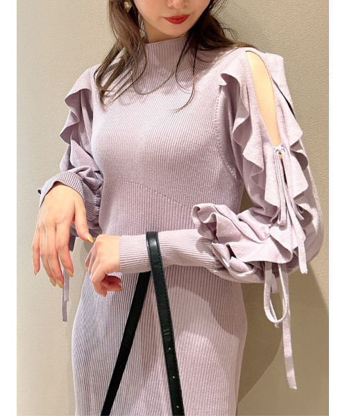 dazzlin（ダズリン）の「フリルスリーブダブルリボンニットワンピース（ワンピース・レディース・ベージュ/パープル/グリーン/ブラック・FREE）」の12枚目の写真