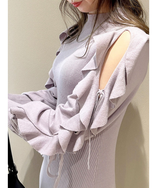 dazzlin（ダズリン）の「フリルスリーブダブルリボンニットワンピース（ワンピース・レディース・ベージュ/パープル/グリーン/ブラック・FREE）」の13枚目の写真