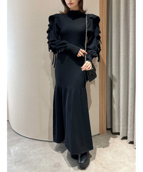 dazzlin（ダズリン）の「フリルスリーブダブルリボンニットワンピース（ワンピース・レディース・ベージュ/パープル/グリーン/ブラック・FREE）」の14枚目の写真