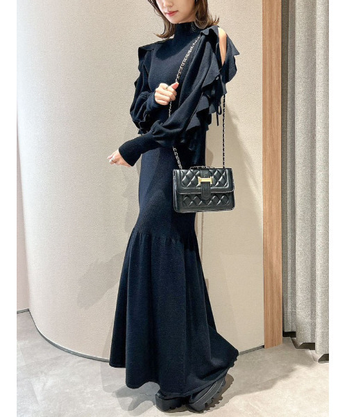 dazzlin（ダズリン）の「フリルスリーブダブルリボンニットワンピース（ワンピース・レディース・ベージュ/パープル/グリーン/ブラック・FREE）」の15枚目の写真