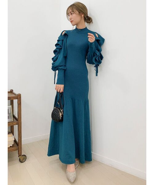 dazzlin（ダズリン）の「フリルスリーブダブルリボンニットワンピース（ワンピース・レディース・ベージュ/パープル/グリーン/ブラック・FREE）」の17枚目の写真