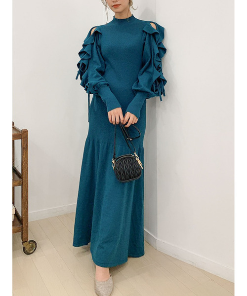 dazzlin（ダズリン）の「フリルスリーブダブルリボンニットワンピース（ワンピース・レディース・ベージュ/パープル/グリーン/ブラック・FREE）」の18枚目の写真