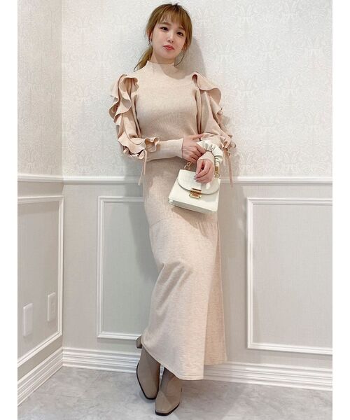 dazzlin（ダズリン）の「フリルスリーブダブルリボンニットワンピース（ワンピース・レディース・ベージュ/パープル/グリーン/ブラック・FREE）」の19枚目の写真